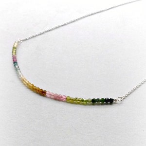 Tourmaline Necklace, Rainbow Tourmaline, Gemstone Bar Necklace, Gifts for Her, October Birthstone, Layering Necklace , Mother's Day gifts image 2