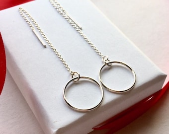 Sterling Silver Threader Earrings , Ring Threader Earrings , Minimalist Earrings , Gifts for Her,