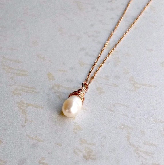 Pearl Necklace Rose Gold Pearl Necklace Freshwater Pearl Etsy UK