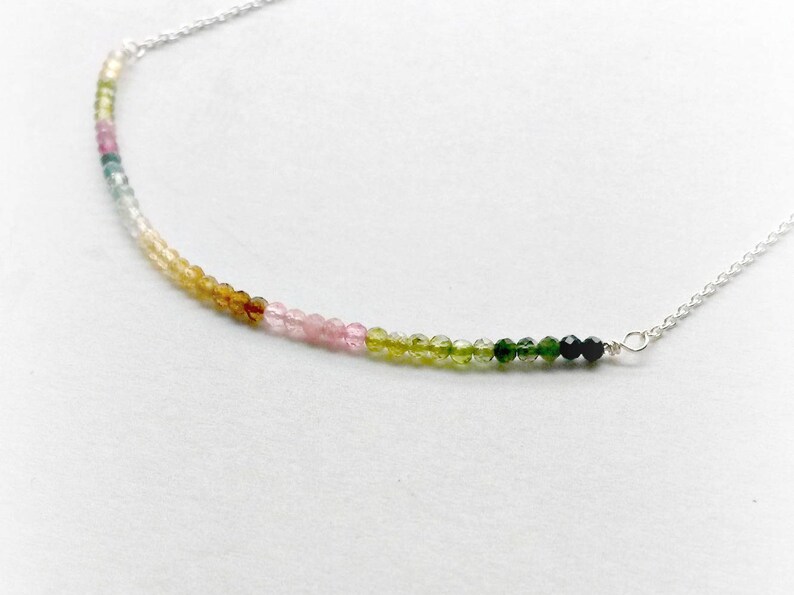 Tourmaline Necklace, Rainbow Tourmaline, Gemstone Bar Necklace, Gifts for Her, October Birthstone, Layering Necklace , Mother's Day gifts image 5