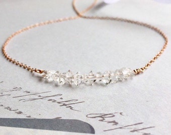 Herkimer Diamond Necklace , Rose Gold Bar Necklace , April Birthday Necklace, April Birthstone , Gifts for Her, Mother's Day Gifts