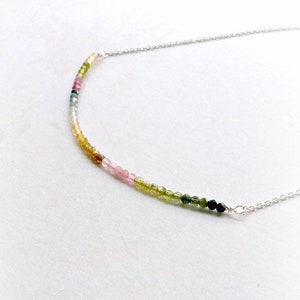 Tourmaline Necklace, Rainbow Tourmaline, Gemstone Bar Necklace, Gifts for Her, October Birthstone, Layering Necklace , Mother's Day gifts image 3