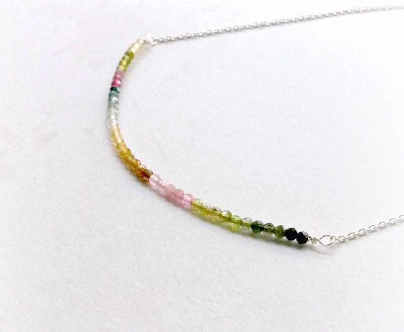 Tourmaline Necklace, Rainbow Tourmaline, Gemstone Bar Necklace, Gifts for Her, October Birthstone, Layering Necklace , Mother's Day gifts image 1