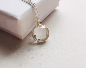 Crystal Necklace , April Birthday , April Birth stone, Quartz Pendant , Silver Necklace , Gifts for Her, Mother's Day Gifts