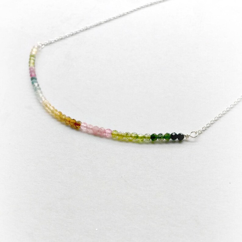 Tourmaline Necklace, Rainbow Tourmaline, Gemstone Bar Necklace, Gifts for Her, October Birthstone, Layering Necklace , Mother's Day gifts image 4