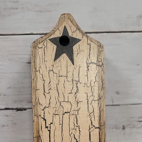 Primitive Crackle Painted Tan w/ Black Star Wood Sconce Candle Holder or choice color