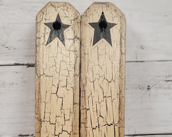 Primitive Crackle Painted Tan with Black Star Wood Sconce Candle Holder Set of 2 NEW! More colors available