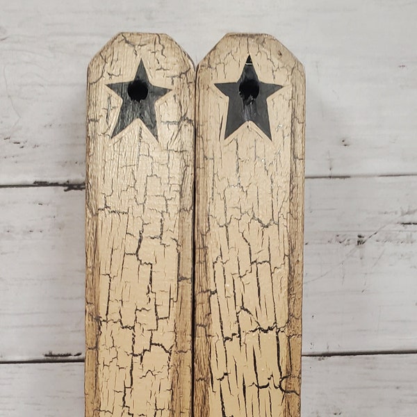 Primitive Crackle Painted Tan with Black Star Wood Sconce Candle Holder Set of 2 NEW! More colors available