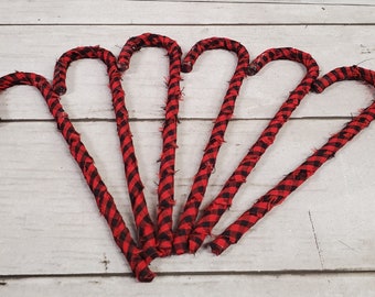 Primitive Christmas Candy Cane Ornament Set: Buffalo Check Homespun Fabric
