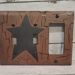Primitive Crackle Brown with Black Stars Combo Plate Double Switch GFI Wall Plate