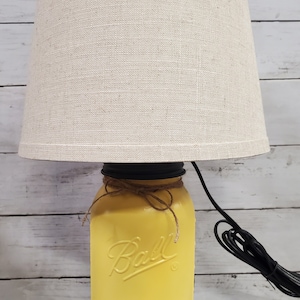Mason Jar Lamp Yellow Summer Squash with Linen Shade Farmhouse, Country