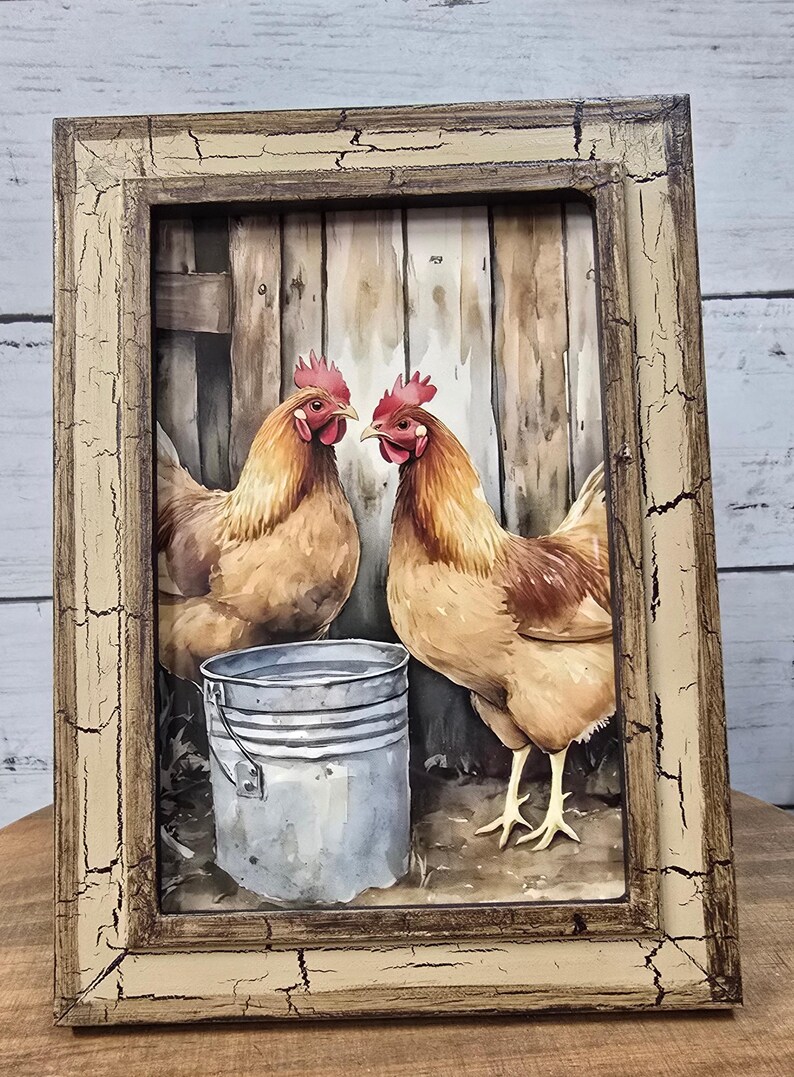Crackle Painted Farm Picture Frame 4x6 With Rooster/hen Chicken Theme ...