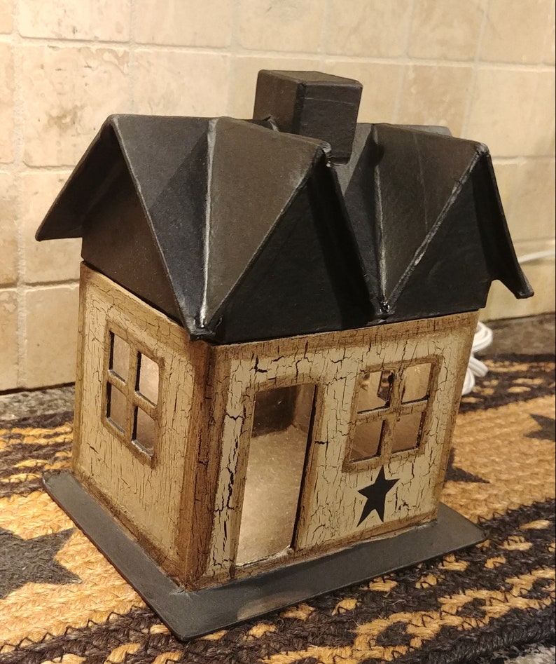 Primitive Crackle Tan and Black Star Small Lighted Paper Mache Etsy