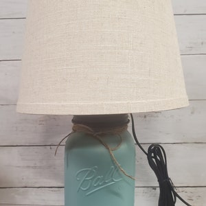 Mason Jar Lamp Coastal Sage with Linen Shade Beach, Sea, Farmhouse, Country