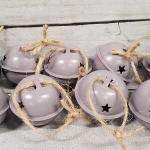 Jingle Bell Ornaments Set of 9  Silver Lilac Jingle Bells  Christmas Jingle Bells