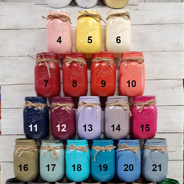 Solid Color Painted Mason Jar/27 Color Choices/Quart or Pint size/ Farmhouse, Beach, Party, Centerpiece, Wedding