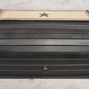 Primitive Wood Bread Box Crackle Painted with Star Roll Top Bread Box Choice Color