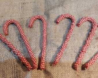 Homespun Fabric Candy Canes: Barn Red Tan Check, Set of 6