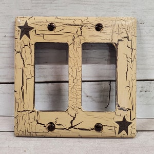 Primitive Crackle Tan with Brown Stars GFI Paddle Double 2 Switch Plate Hand Painted
