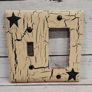Primitive Crackle Tan with Black Stars Combo Plate Single GFI Paddle/Switch Hand Painted