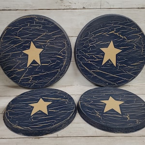Stove Burner Covers Set of 4 Primitive Crackle Painted Navy with Tan Star Choice color