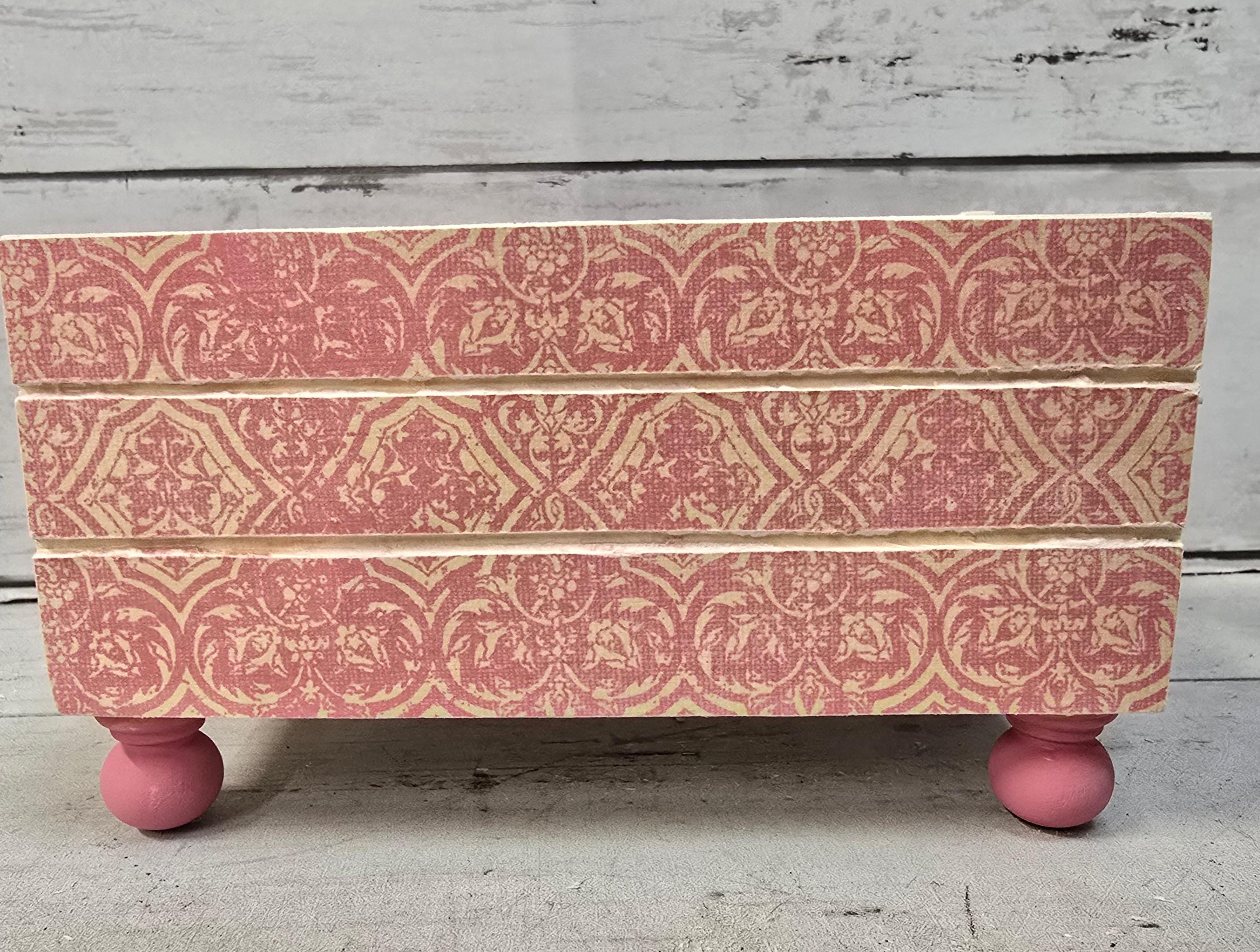 Shabby Chic Wood Box Crate Footed Pink Floral Tiered Tray Decor Shelf ...