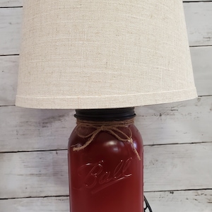 Mason Jar Lamp Burgundy with Linen Shade Country Farmhouse