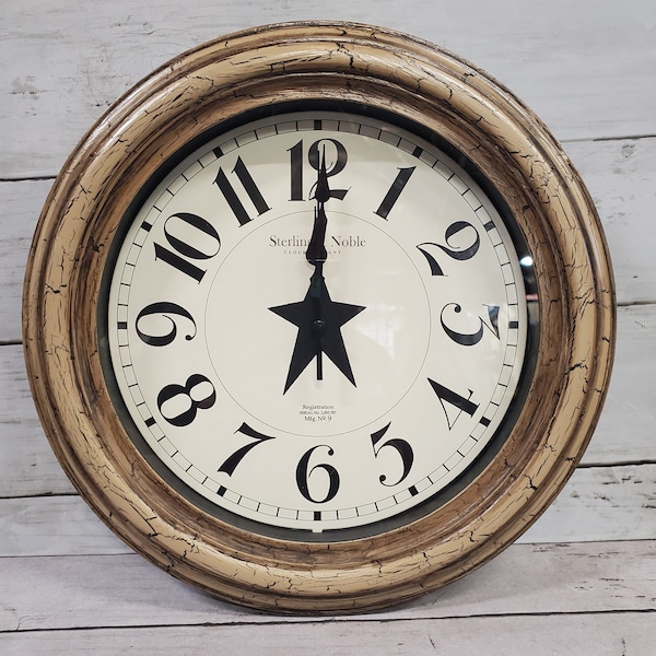 Primitive Hand Painted Crackle Tan with Prim Star Wall Clock your choice of color Farmhouse Rustic Decor Housewarming Gift