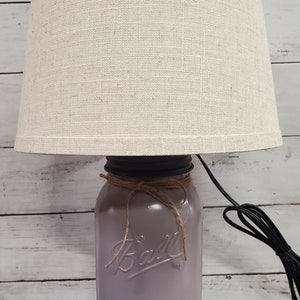 Mason Jar Lamp Silver Lilac with Linen Shade Farmhouse, Country, Shabby Chic