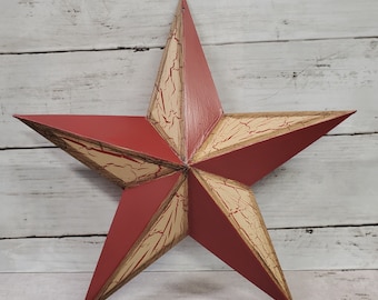 Primitive Crackle Tan & Barn Red Metal Barn Star 12"  or choose color Country Farmhouse Decor