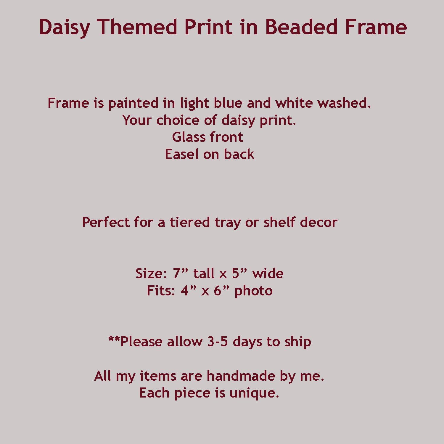 Beaded Picture Frame Blue Daisy Butterfly Print 4x6 Farmhouse|country ...