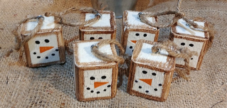 Primitive Crackle Tan Snowman Wood Block Country Christmas | Etsy