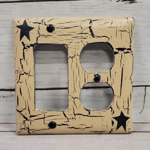 Primitive Crackle Tan with Navy Blue Stars Combo Plate Single Switch /GFI Wall Plate