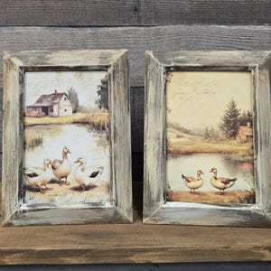 Farm Prints/Duck Pond in Rustic Aged Frame  Farmhouse|Country|Primitive|Shelf Sitter Tiered Tray