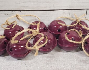 Jingle Bell Ornaments Set of 9  Purple Jingle Bells  Christmas Jingle Bells