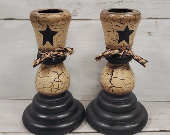 Primitive Crackle Tan und Black Star 10 cm Holz Kerzenständer Kegel Kerzenhalter, Ihre Wahl der FarbeBauernhof Dekor