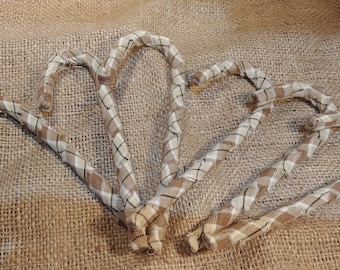 Primitive Christmas Homespun Fabric Wrapped Candy Cane Ornament Set of 6 Tan Brown Plaid