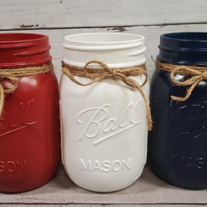 Patriotic Americana Mason Jar Set Red White Blue