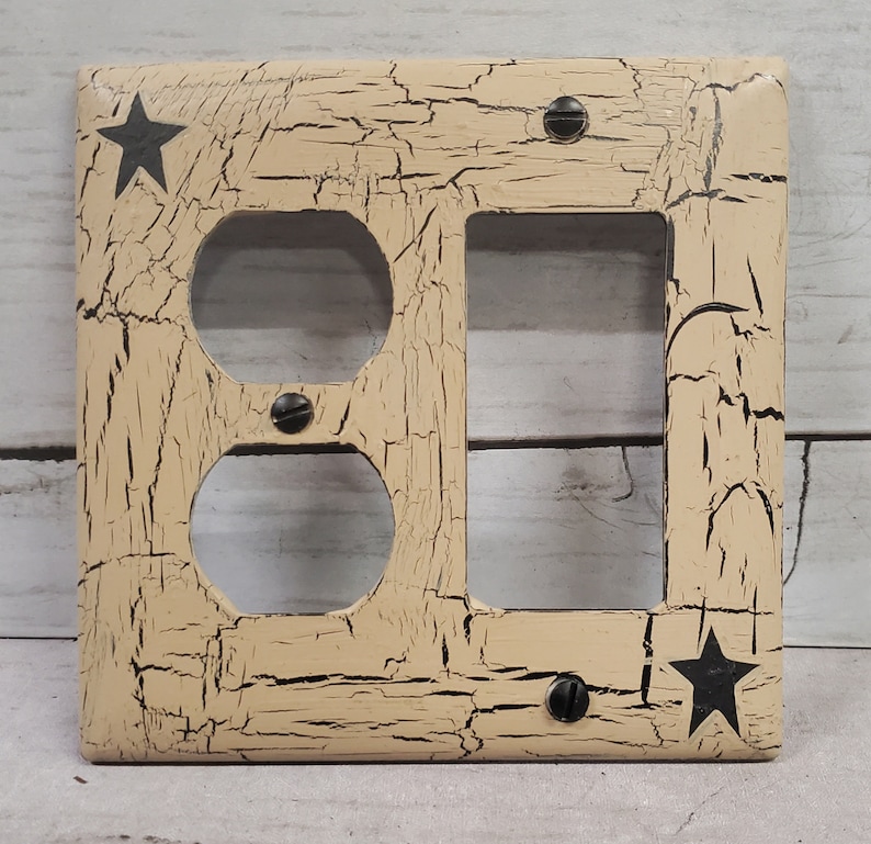 Primitive Crackle Tan With Black Stars Combo Plate Single GFI Paddle ...
