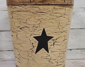 Primitive Crackle Painted with Prim Star Wastebasket NEW! You choose color Farmhouse Decor