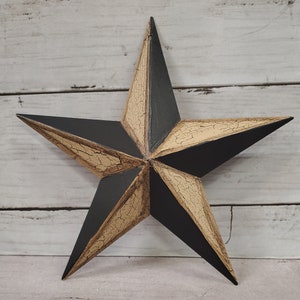 Primitive Barn Star 8&quot; Crackle Painted Tan and Black or Choice of Colors Country Farmhouse Wall Decor