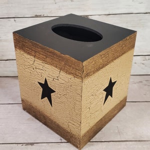 Primitive Crackle Painted with Stars Wood Tissue Box Cover Your choice of 22 colors