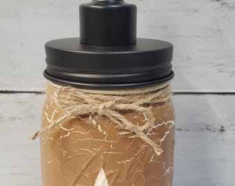 Country Mason Jar Soap Dispenser Crackle Painted Latte with Cream Star Choice Top
