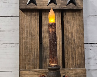 Primitive Wood Wall Candle Sconce 16" Dark Walnut Handmade Rustic Wall Decor