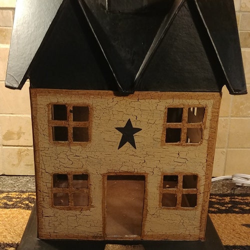 Primitive Crackle Tan and Black Star Large Lighted Paper Mache Etsy
