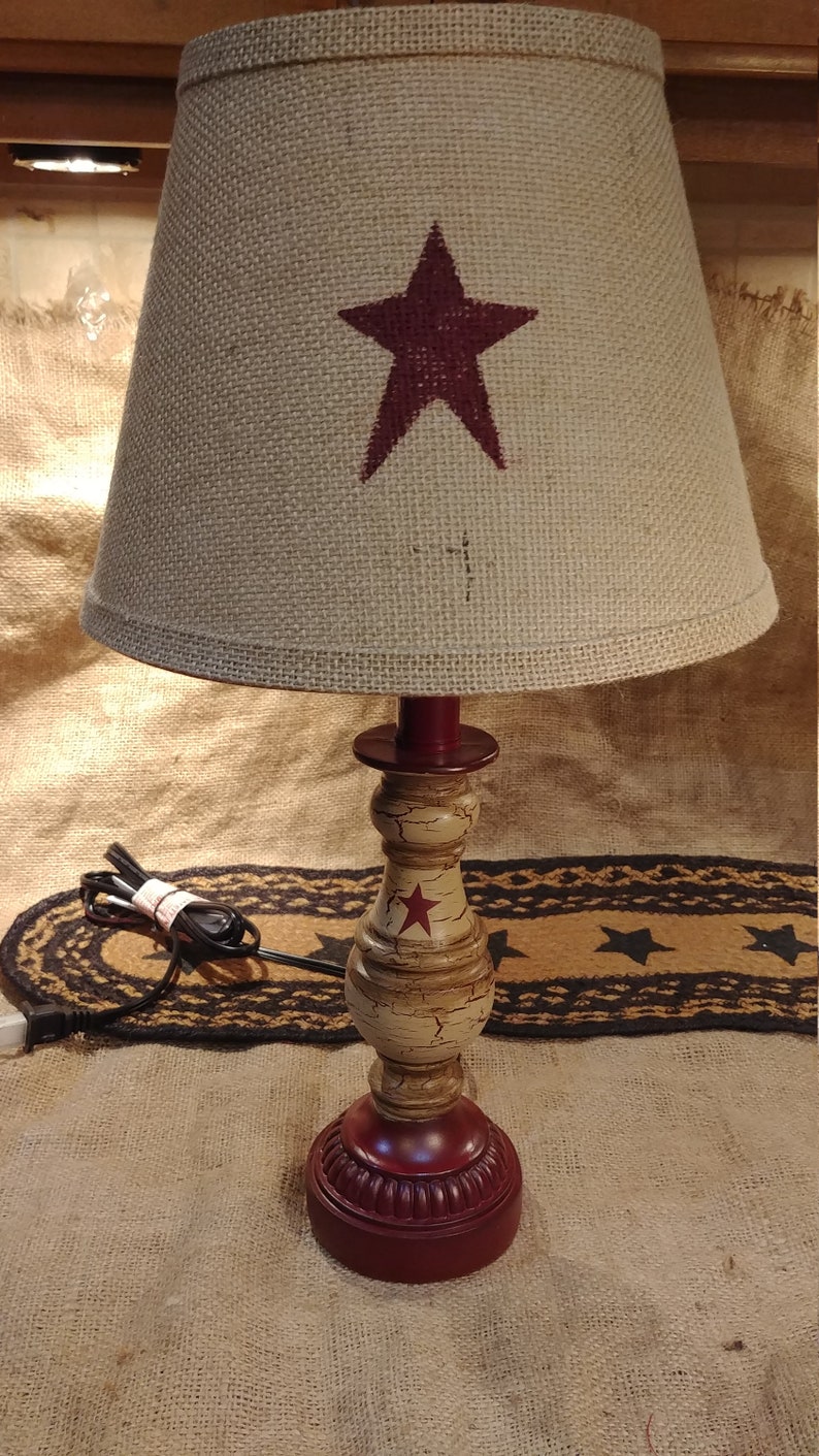 Primitive Crackle Painted Tan w/ Burgundy Stars Wood Lamp & Etsy