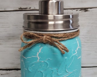 Farmhouse Crackle Painted White/Choice of Color Mason Jar Soap Dispenser Bathroom Beach, Country, Primitive