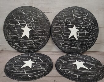 Primitive Crackle Painted Choice Color with White Star Star Metal Stove Burner Covers Set of 4