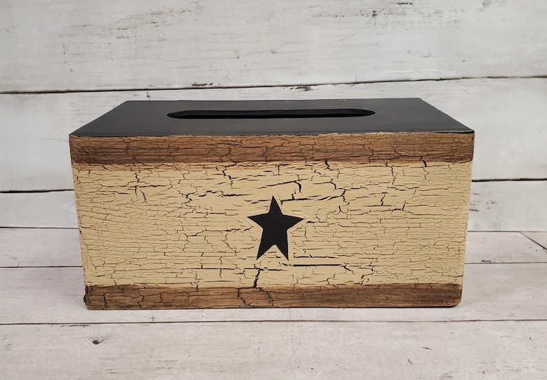 Primitive Wood Rectangular Tissue Box Crackle Painted With Star 30 ...