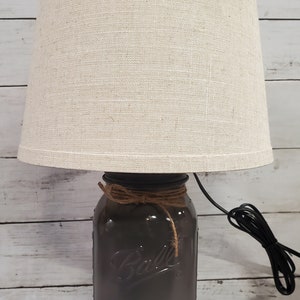 Mason Jar Lamp Charcoal Gray with Linen Shade Neutral Modern Farmhouse